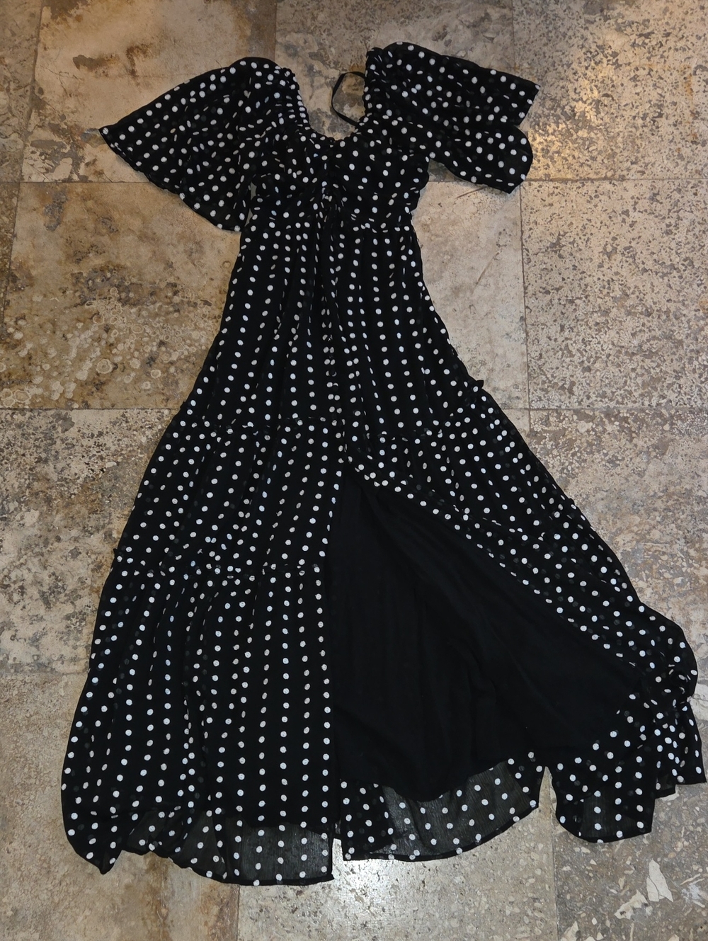 Anthropologie Black and White Polka Dot Maxi Dress